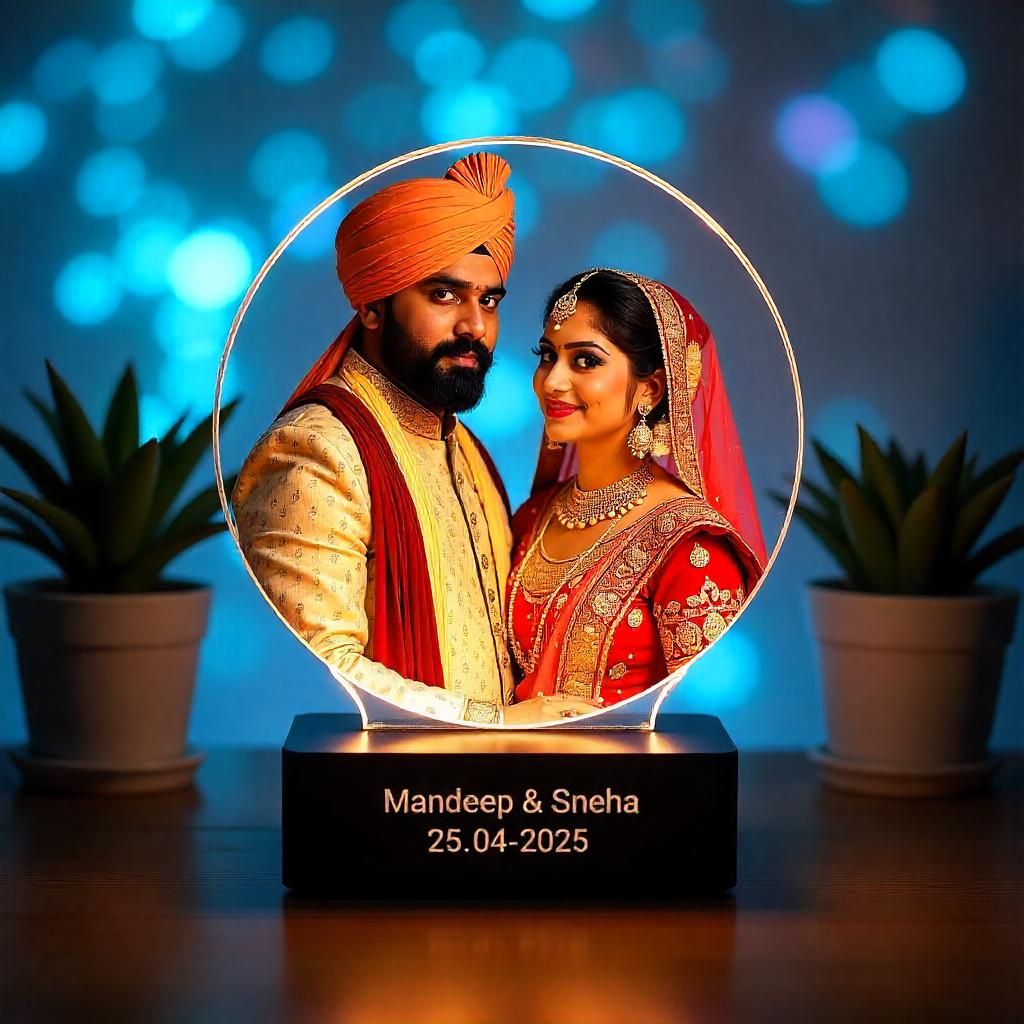 Couple Name & Date Circular With Photo LED Lamp