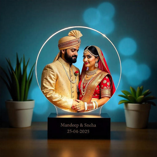 Couple Name & Date Circular With Photo LED Lamp