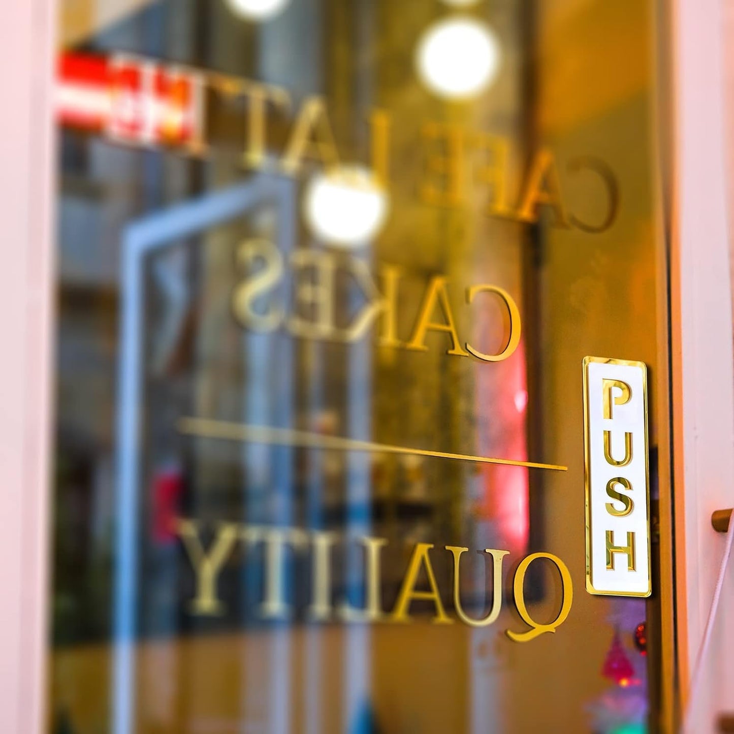 Elegant Push Pull Golden White Glass Door Signage - Acrylic Self-Adhesive Sticker for Office