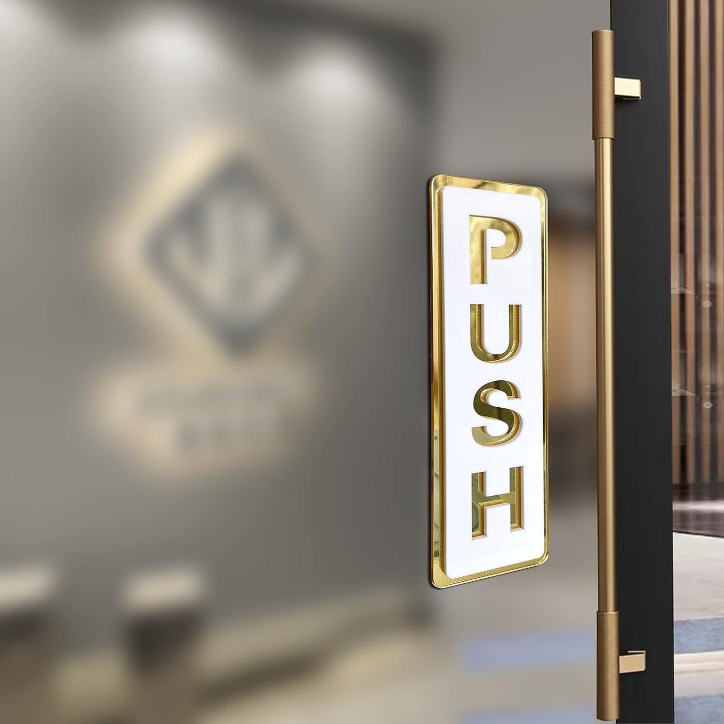 Elegant Push Pull Golden White Glass Door Signage - Acrylic Self-Adhesive Sticker for Office