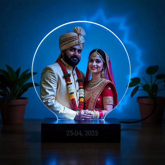 Couple Name & Date Circular With Photo LED Lamp